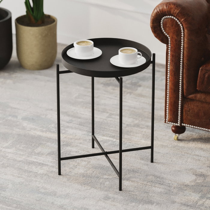 Hanah Home SHB-007 Mesa de centro de metal negra para salón, estilo moderno, 46x56x46 cm